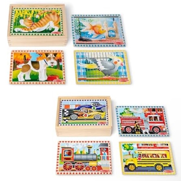 Choice Melissa & Doug 4-in-1 Wooden Puzzles - Pets or Transportation- NEW - Picture 2 of 5